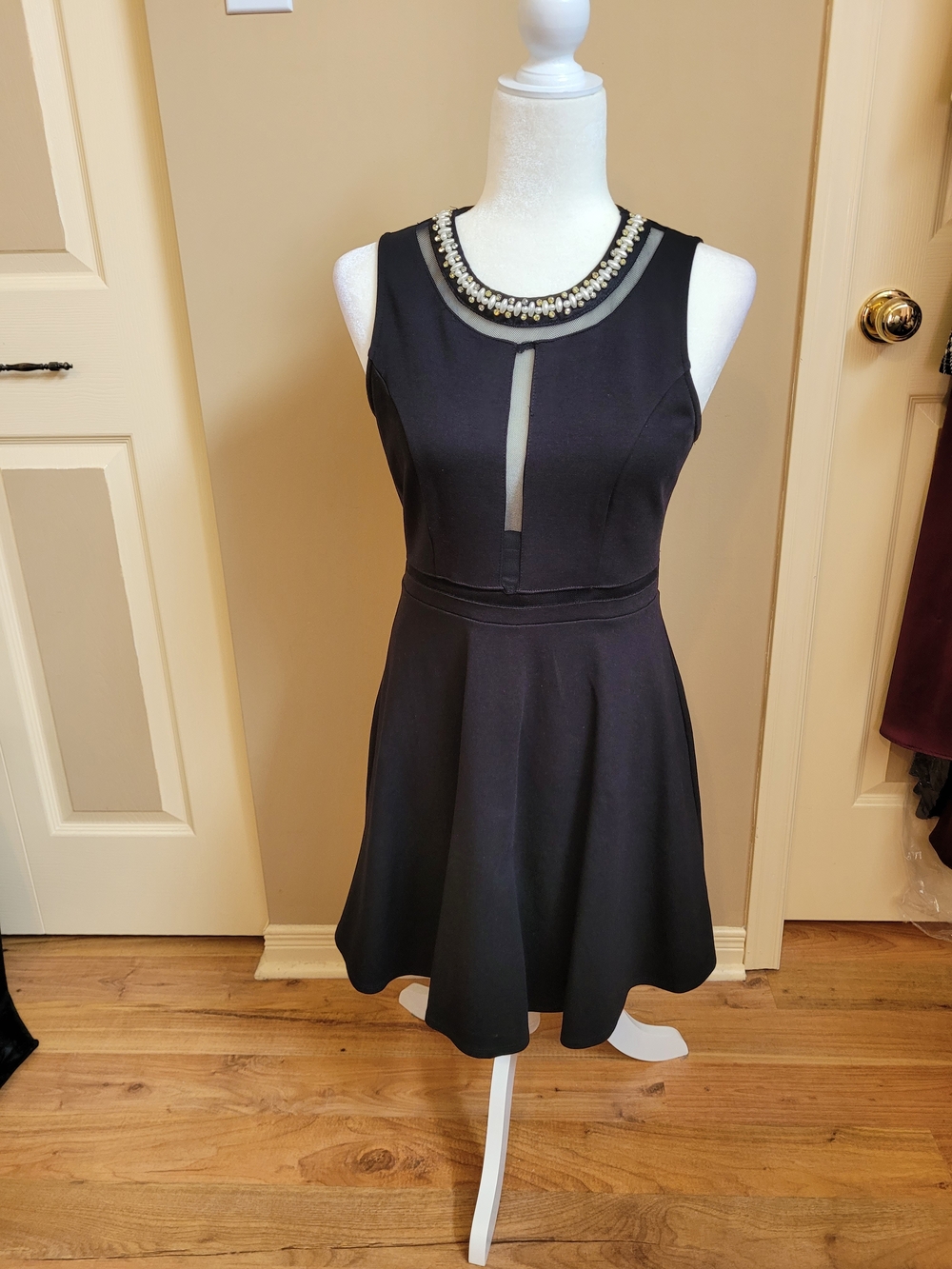 Embellished Black Sleeveless Fit & Flare Mini Dress